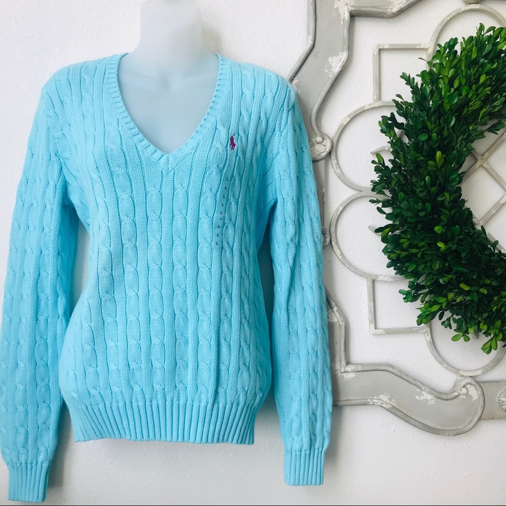 •Ralph Lauren Sport Vneck Cotton Cable Sweater•